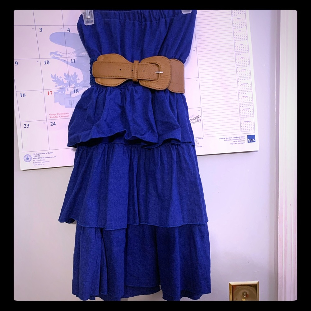 Ruffle Strapless Dress with Belt